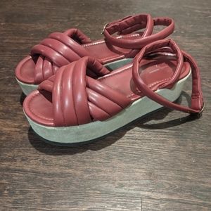 Isabel Marant Puffy Maroon Leather & Suede Platform Wrap Sandals
